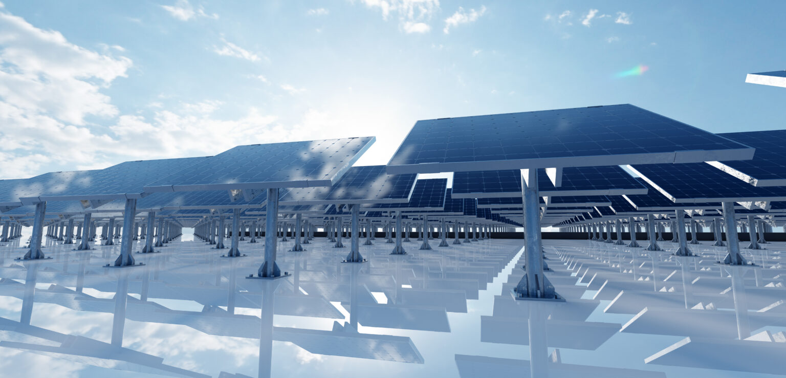 Solar photovoltaic panels array system. Clean and sustainable energy technology - power and electricity